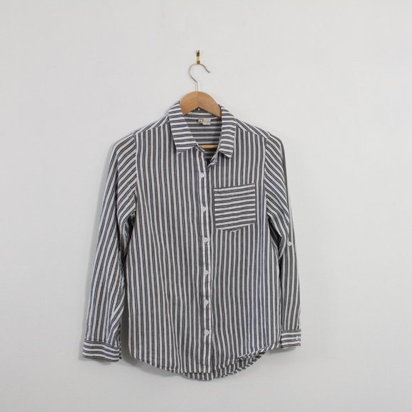 *Japana White and Grey Striped Button Up - Picture 2 of 4